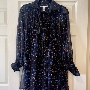 Diane Von Furstenberg Black Silk Long Sleeve Tunic Dress